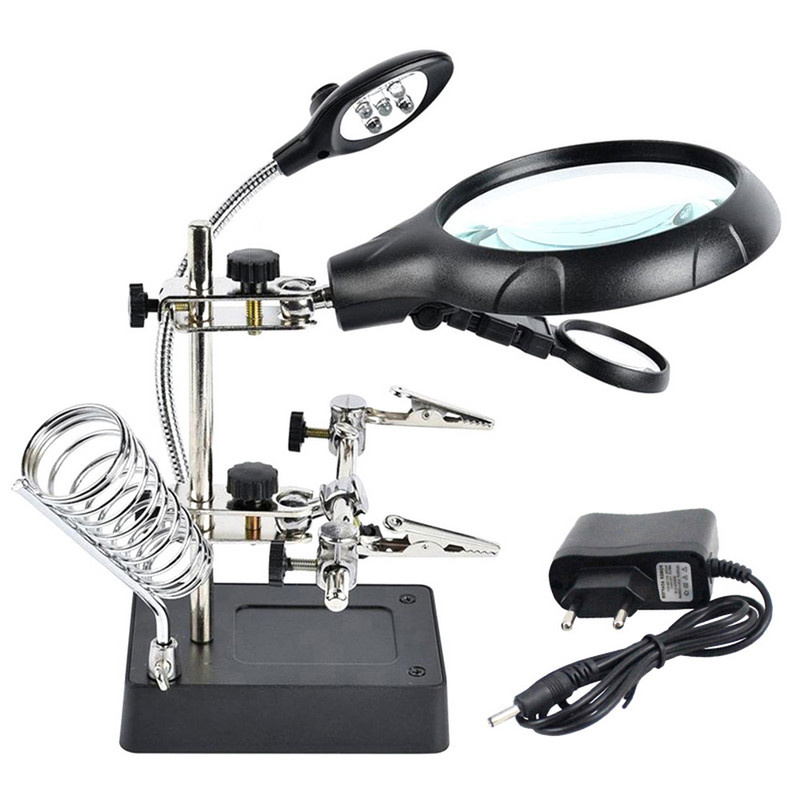 Hegesztési nagyító kapocs bilincs LED nagyító forrasztópáka állvány nagyító hegesztés utómunkálat javítás tartó szerszámok