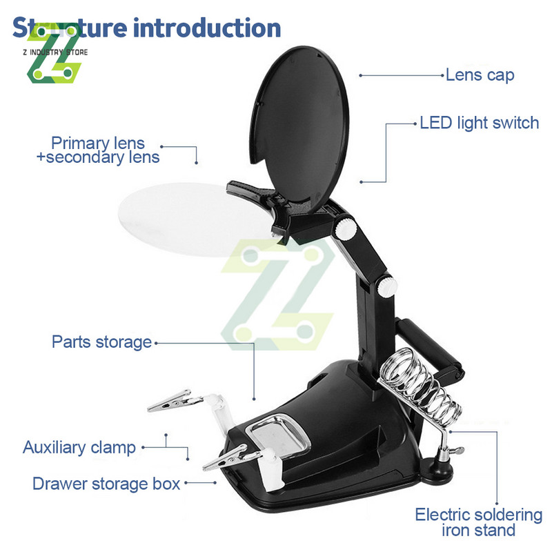 Hegesztő kiegészítő kapocs nagyító elektromos áramkör javítás hegesztővas konzol Állítható nagyító forrasztó bilincs