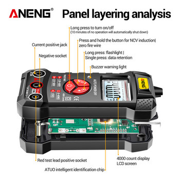 ANENG M167 Цифров мини мултицет тестер Auto Multimetro True Rms Tranistor Meter с NCV Data Hold 4000counts Фенерче