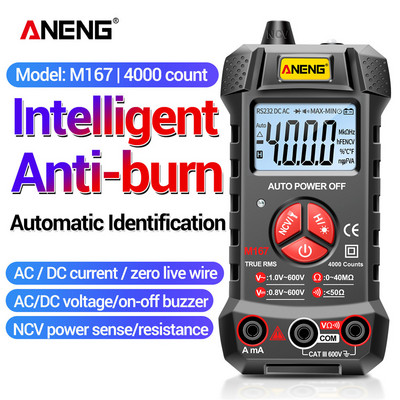 ANENG M167 Mini multimetru digital tester Auto Multimetro True Rms Transistor Meter cu reținere a datelor NCV 4000 de conturi Lanternă