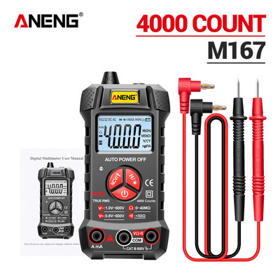 ANENG M167 digitális mini multiméter teszter automatikus multiméteres True Rms tranistor mérő NCV adattárolóval, 4000 számláló zseblámpa