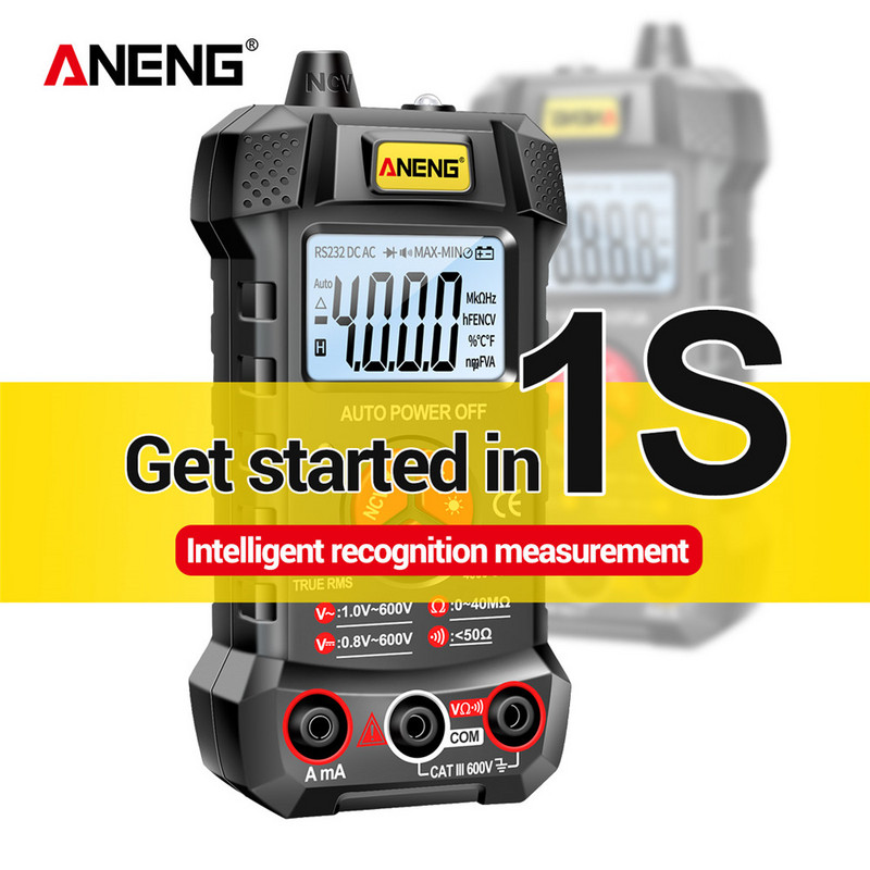 ANENG M167 digitális mini multiméter teszter automatikus multiméteres True Rms tranistor mérő NCV adattárolóval, 4000 számláló zseblámpa