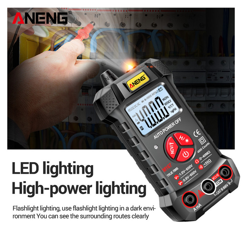ANENG M167 digitális mini multiméter teszter automatikus multiméteres True Rms tranistor mérő NCV adattárolóval, 4000 számláló zseblámpa