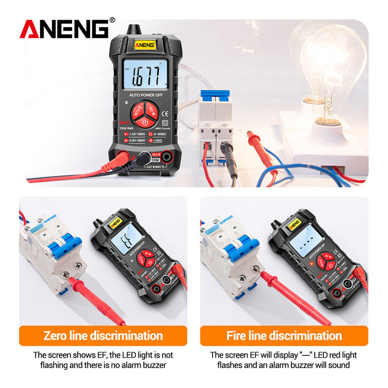 ANENG M167 digitális mini multiméter teszter automatikus multiméteres True Rms tranistor mérő NCV adattárolóval, 4000 számláló zseblámpa