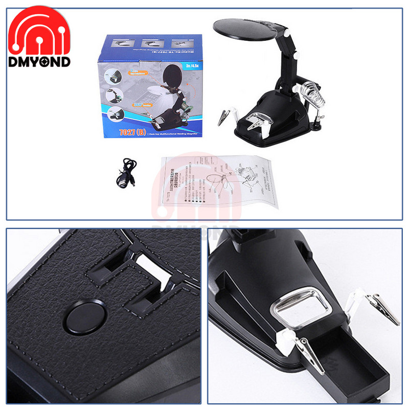 Clipă auxiliară de sudură Lupă Repararea plăcii de circuite electrice Suport fier de sudare Clemă de lipit reglabilă cu mărire