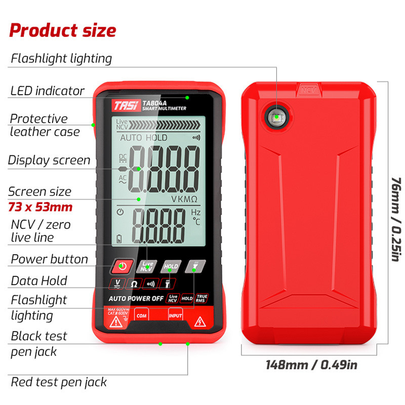 TASI TA804AB DIGITÁLIS MULTIMERŐ Professzionális Auto Tester Multiméter HD színes képernyő Ultravékony intelligens OHM NCV feszültségmérő