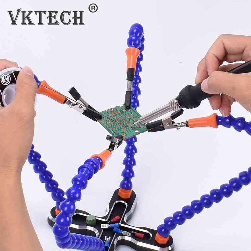 Stație de lipit cu clemă de masă pentru menghină de bancă a treia mână cu 4 bucăți brațe flexibile Suport fier de lipit Instrument de reparare a sudării PCB