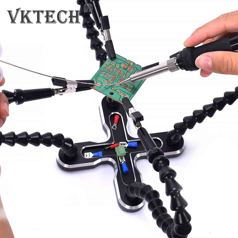 Stație de lipit cu clemă de masă pentru menghină de bancă a treia mână cu 4 bucăți brațe flexibile Suport fier de lipit Instrument de reparare a sudării PCB