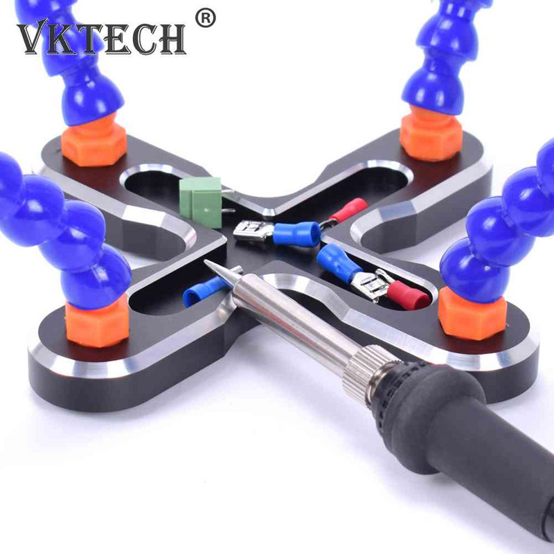 Stație de lipit cu clemă de masă pentru menghină de bancă a treia mână cu 4 bucăți brațe flexibile Suport fier de lipit Instrument de reparare a sudării PCB