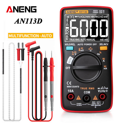 ANENG AN113D digitaalne multimeeter 6000 loeb elektriarvesti transistori tester automaatse ulatuse vahelduv-/alalispinge protsessi kalibraator