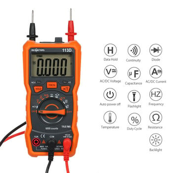 RICHMETERS Πολύμετρο RM113D/RM113A Πολυμετρικό ελεγκτή ψηφιακό πολύμετρο 6000 μετρήσεις Αυτόματη εύρος τάσης Μέτρηση θερμοκρασίας