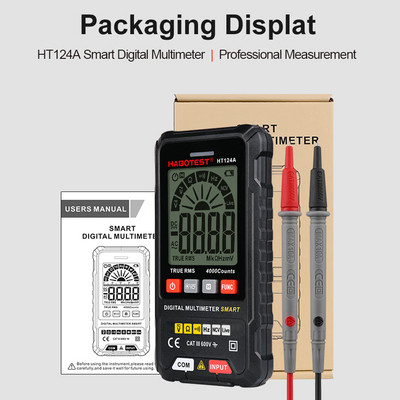 Kondenzátor tesztelő multiméter digitális professzionális intelligens voltmérő True RMS AC DC feszültség Ohm HZ dióda folytonosságmérő HT124B