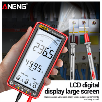 ANENG 681 Smart Anti-Burn Rechargeable Multimeter True RMS Multimetr Voltage Tester Hz Ohm Diode Meter με θήκη οθόνης LCD