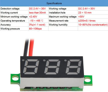 0 28 ιντσών DC LED Ψηφιακό βολτόμετρο 0 100V Μετρητής τάσης Auto Car Mobile Power Tester Tester Power 12V Κόκκινο Πράσινο Μπλε Κίτρινο