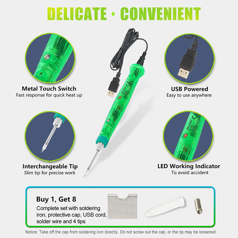 USB tápellátású forrasztópáka Pro'sKit SI-169U 3D nyomtatás befejező eszköz Érintőreakció gyors melegedés ón forrasztó csoport toll típus