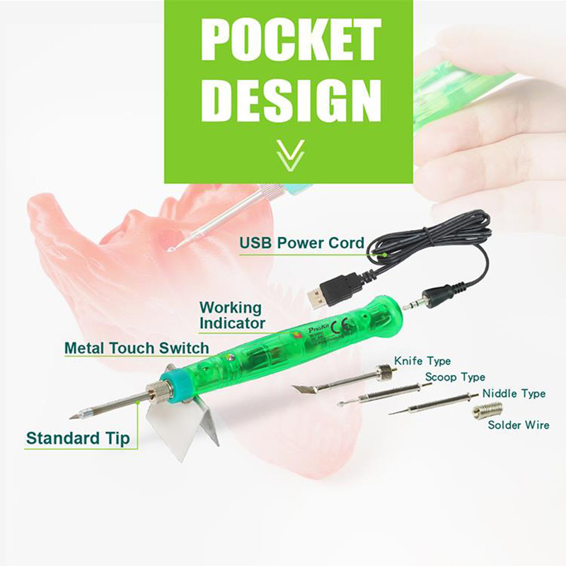 USB tápellátású forrasztópáka Pro'sKit SI-169U 3D nyomtatás befejező eszköz Érintőreakció gyors melegedés ón forrasztó csoport toll típus