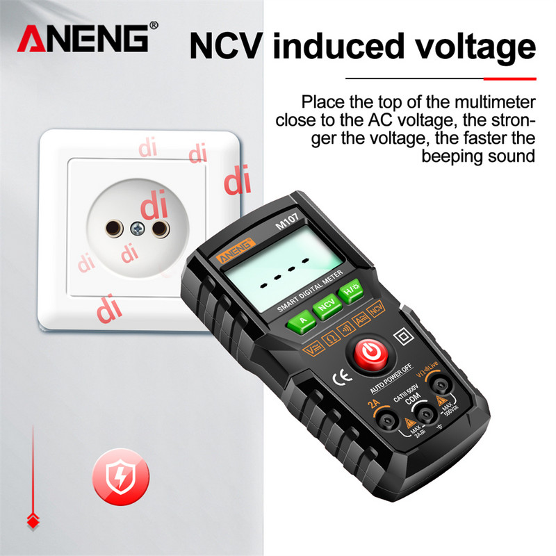 ANENG M107 mini digitális multiméter, 4000 számláló AC/DC elektromos műszerek tesztelő automata multimetriás digitális professzionális mérő