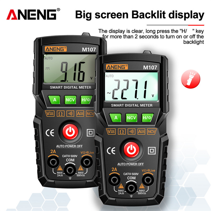 ANENG M107 mini digitális multiméter, 4000 számláló AC/DC elektromos műszerek tesztelő automata multimetriás digitális professzionális mérő
