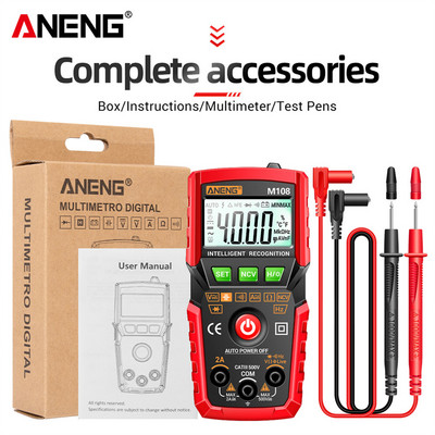 ANENG M107/M108 mini skaitmeninis multimetras, 4000 skaitiklis kintamosios srovės / nuolatinės srovės elektros prietaisų testeris, automatinis daugiametras skaitmeninis profesionalus matuoklis