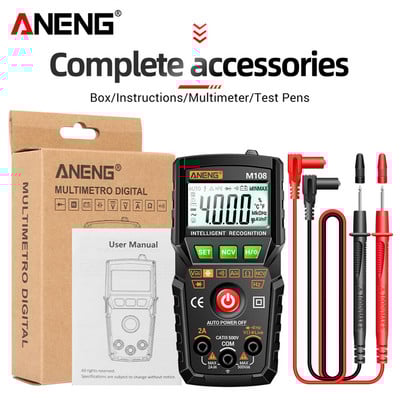 ANENG M107/M108 mini skaitmeninis multimetras, 4000 skaitiklis kintamosios srovės / nuolatinės srovės elektros prietaisų testeris, automatinis daugiametras skaitmeninis profesionalus matuoklis