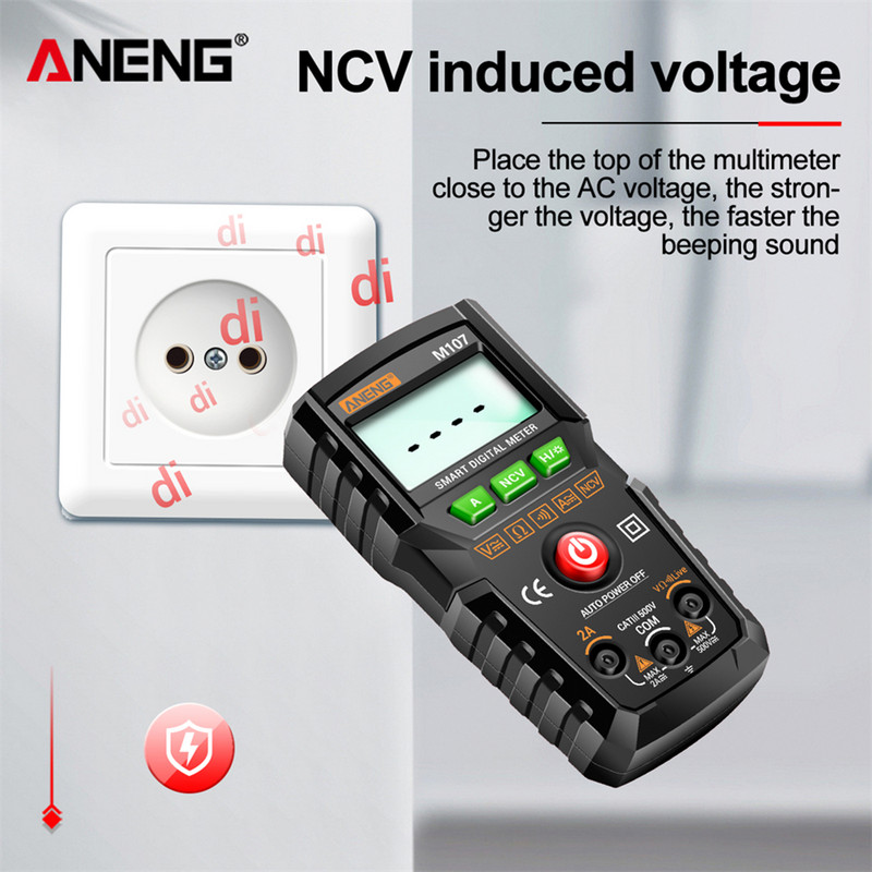 ANENG M107/M108 mini skaitmeninis multimetras, 4000 skaitiklis kintamosios srovės / nuolatinės srovės elektros prietaisų testeris, automatinis daugiametras skaitmeninis profesionalus matuoklis