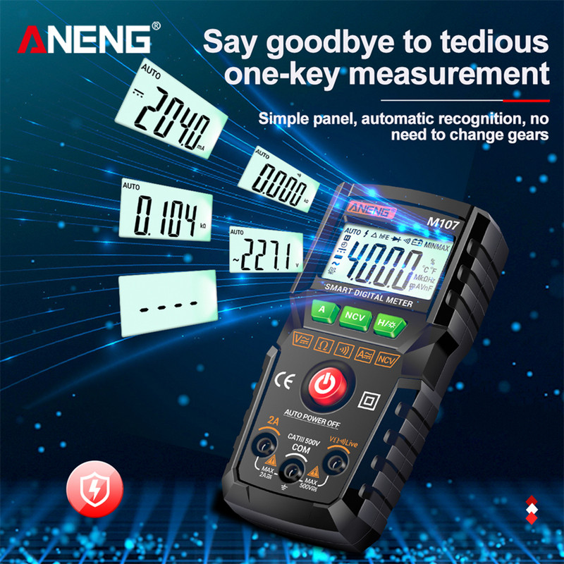 ANENG M107/M108 mini skaitmeninis multimetras, 4000 skaitiklis kintamosios srovės / nuolatinės srovės elektros prietaisų testeris, automatinis daugiametras skaitmeninis profesionalus matuoklis