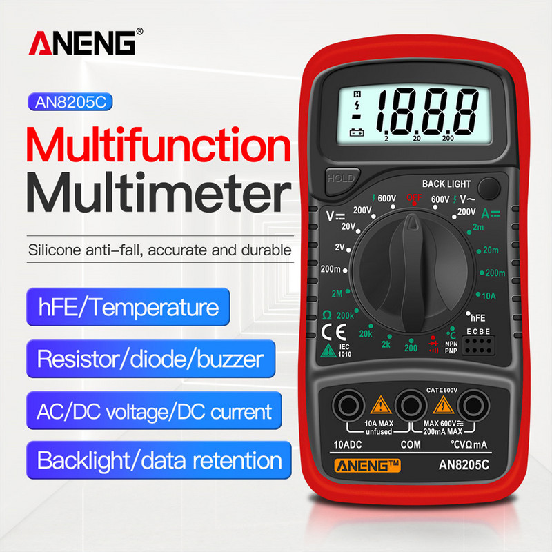 ANENG AN8205C digitális multiméter AC/DC ampermérő Volt Ohm Tesztmérő Profession Multimetro hőelemes LCD háttérvilágítású kijelzővel