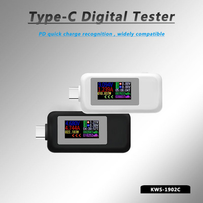 10 in 1 DC Type-C USB testeris Strāva 4-30V Sprieguma mērītājs Laiks Ampermetrs Digitālais monitors Strāvas izslēgšanas indikators Bankas lādētājs