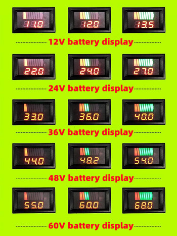 Индикатор за нивото на заряд на батерията на автомобила 12V 24V 36V 48V 60V 72V Измервател на капацитета на литиевата батерия Тестер Дисплей LED Тестер Волтметър