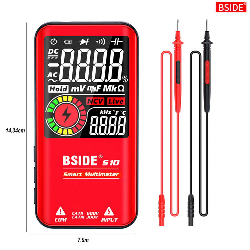 BSIDE digitális multiméter 9999 T-RMS 3,5" színes LCD kijelző DC AC Feszültség Kapacitás Ohm Dióda multimetró NCV Hz Éles vezeték teszter