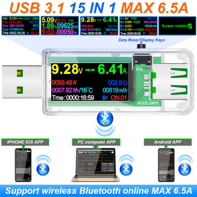 15 vienā USB 3.1 testeris līdzstrāvas jaudas mērītājs digitālais voltmetrs voltmetrs voltmetrs barošanas bloks vatmetrs sprieguma ārsta detektors