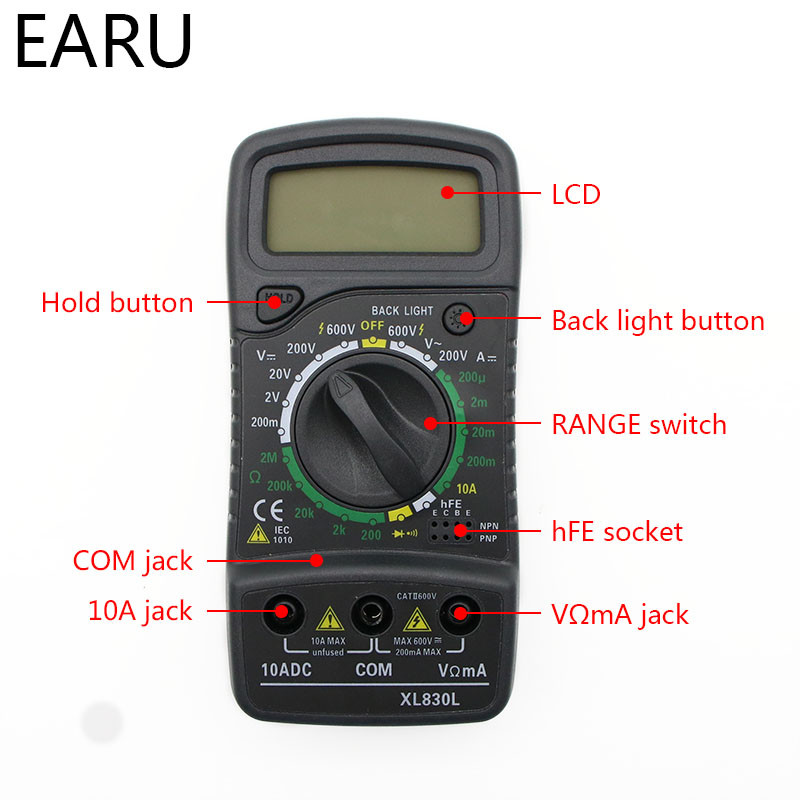 Kaasaskantav digitaalne multimeeter taustvalgus AC/DC ampermeeter Voltmeeter Ohm Tester XL830L käeshoitav LCD multimeetri pinge vool