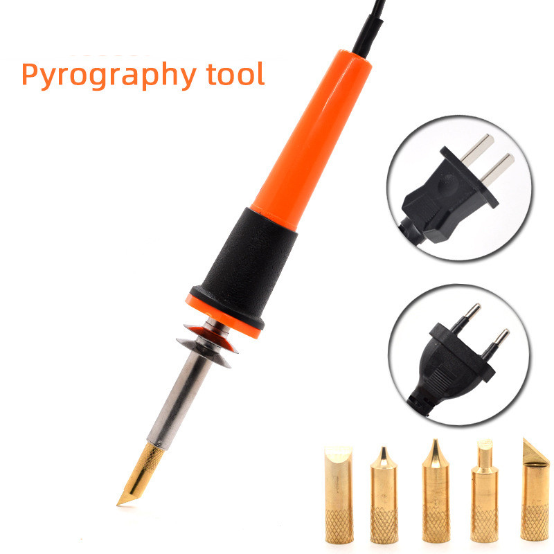 Koka un ādas pirogrāfijas pildspalva Koksnes dedzināšana Ādas amatniecībai rīks Lodāmurs 30W ar 5 padomiem reljefu grebšanai DIY Amatniecība