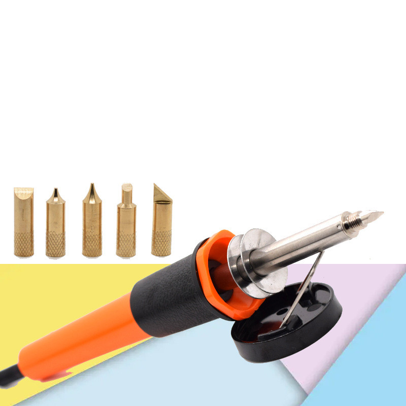 Koka un ādas pirogrāfijas pildspalva Koksnes dedzināšana Ādas amatniecībai rīks Lodāmurs 30W ar 5 padomiem reljefu grebšanai DIY Amatniecība