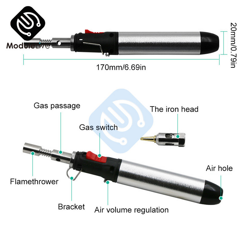 Fier de lipit portabil fără fir 3 în 1 Fier de lipit cu gaz Fier de lipit cu flacără Butan Torță de suflare Instrument pentru fier de lipit Torțe de sudură reglabile