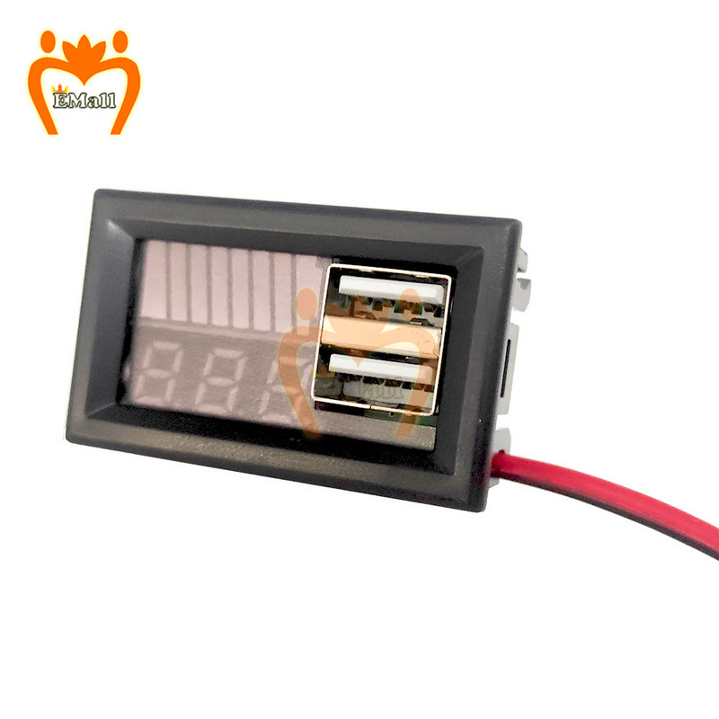 USB 5V 2.4A Voltmetru auto Voltmetru Panou 12V-24V 3S-7S Indicator de capacitate a bateriei cu litiu Tester de putere Li-ion Plumb acid
