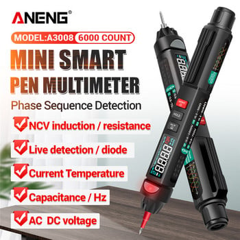 A3008 Ψηφιακό πολύμετρο Auto Intelligent Sensor Pen Tester 6000 Counts Αντίσταση τάσης χωρίς επαφή Χωρητικότητα Εργαλείο ελέγχου Hz