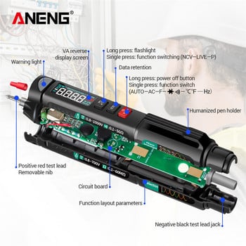 A3008 Ψηφιακό πολύμετρο Auto Intelligent Sensor Pen Tester 6000 Counts Αντίσταση τάσης χωρίς επαφή Χωρητικότητα Εργαλείο ελέγχου Hz