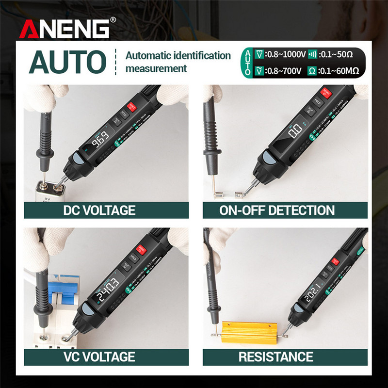 A3008 skaitmeninis multimetras automatinis išmanusis jutiklinis rašiklio testeris 6000 skaičiuoja nekontaktinės įtampos varžos talpos Hz tikrinimo įrankis