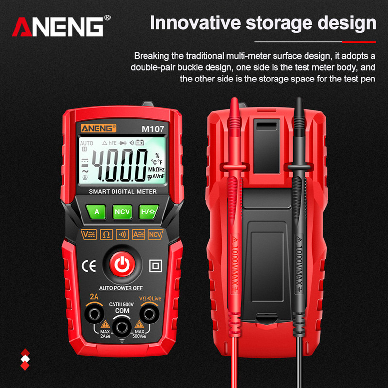 ANENG M107/M108 High Precision 4000 Counts Έξυπνο ψηφιακό πολύμετρο LCD αντίστασης NCV DC AC Τάση μετρητή ρεύματος