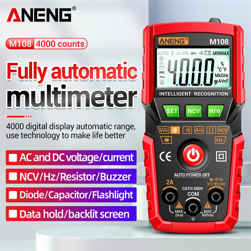 ANENG M107/M108 High Precision 4000 Counts Έξυπνο ψηφιακό πολύμετρο LCD αντίστασης NCV DC AC Τάση μετρητή ρεύματος