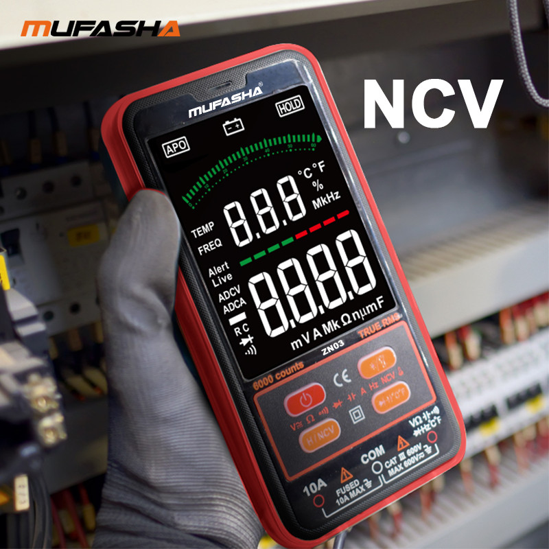 MUFASHA Multimeter Professional 6000 Skaitās HD krāsu ekrāns Īpaši plāns inteliģents OHM NCV sprieguma mērītājs