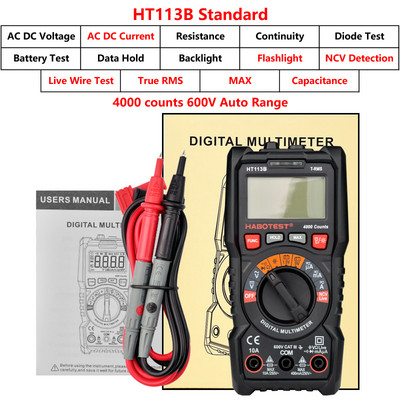 HABOTEST HT113 multiméter digitális professzionális 600V uA mA AC DC Ohm dióda hangjelző kondenzátor feszültség jelző multiméter teszter