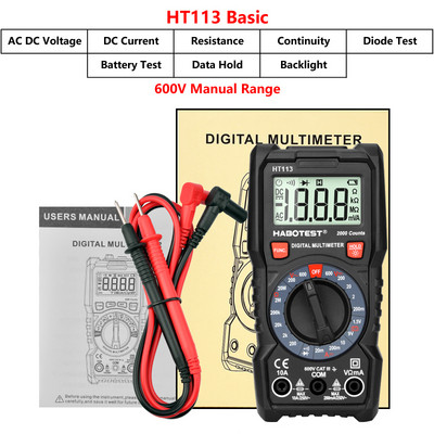 HABOTEST HT113 multiméter digitális professzionális 600V uA mA AC DC Ohm dióda hangjelző kondenzátor feszültség jelző multiméter teszter