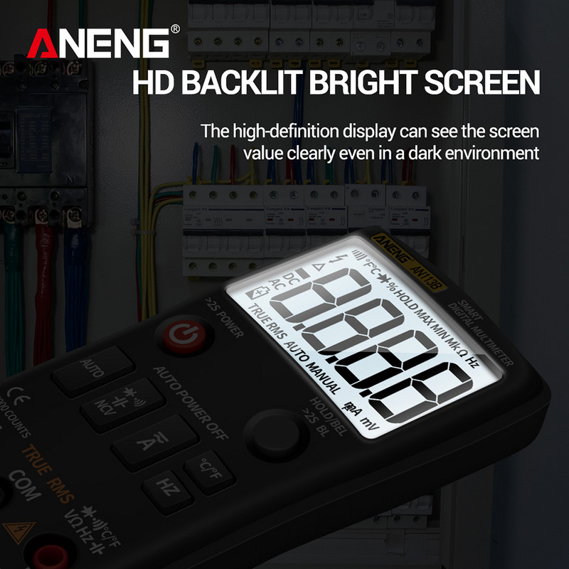 LCD-multiméter feszültség 6000 számlál ampermérő kapacitásmérés Könnyen szállítható könnyű eszközök az ANENG AN113B-hez