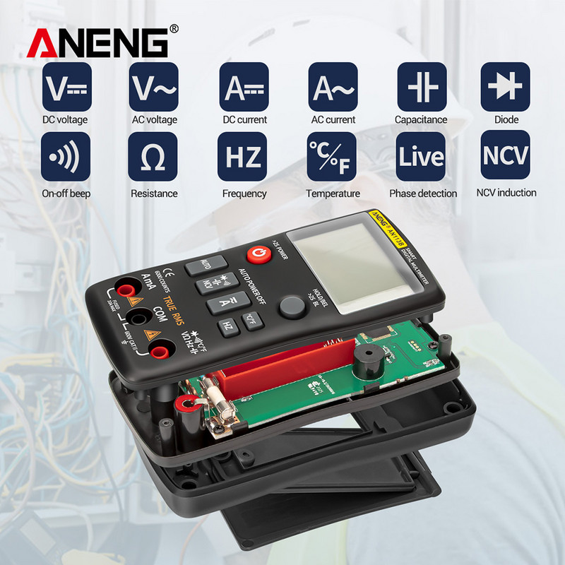 LCD-multiméter feszültség 6000 számlál ampermérő kapacitásmérés Könnyen szállítható könnyű eszközök az ANENG AN113B-hez
