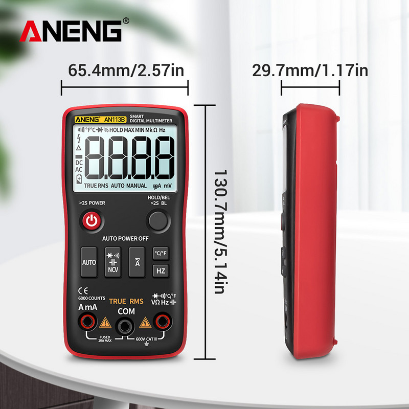 LCD-multiméter feszültség 6000 számlál ampermérő kapacitásmérés Könnyen szállítható könnyű eszközök az ANENG AN113B-hez