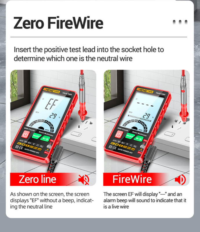 ANENG 616 Multimetru digital cu iluminare de fundal cu ecran mare 6000 de numărări Instrument multimetrou de curent AC DC, ultra subțire, inteligent