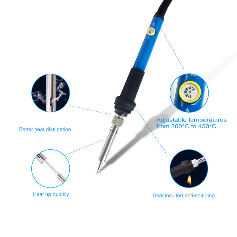 Regulējams 110/220V 60 W temperatūras elektriskais lodāmurs, kas ātri uzsilst mazo elektronisko ierīču metināšanas rīkam ASV/ES/UK/AU