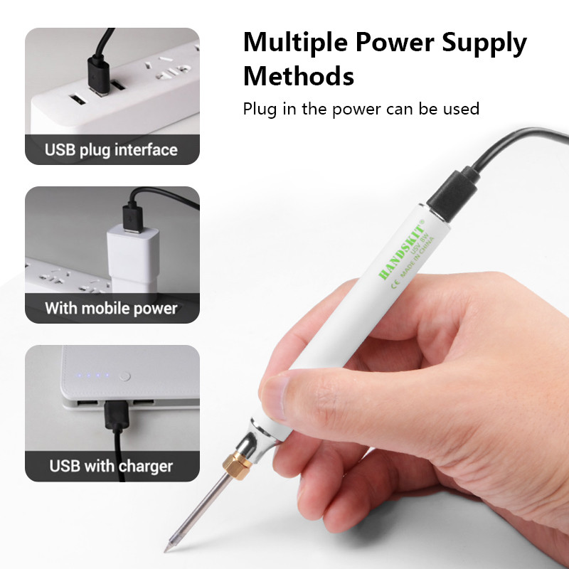 Handskit 5V 8W USB ρυθμιζόμενη θερμοκρασία φόρτισης Ηλεκτρικό κολλητήρι κιτ με τσιμπιδάκι σύρμα συγκόλλησης βάσης συγκόλλησης